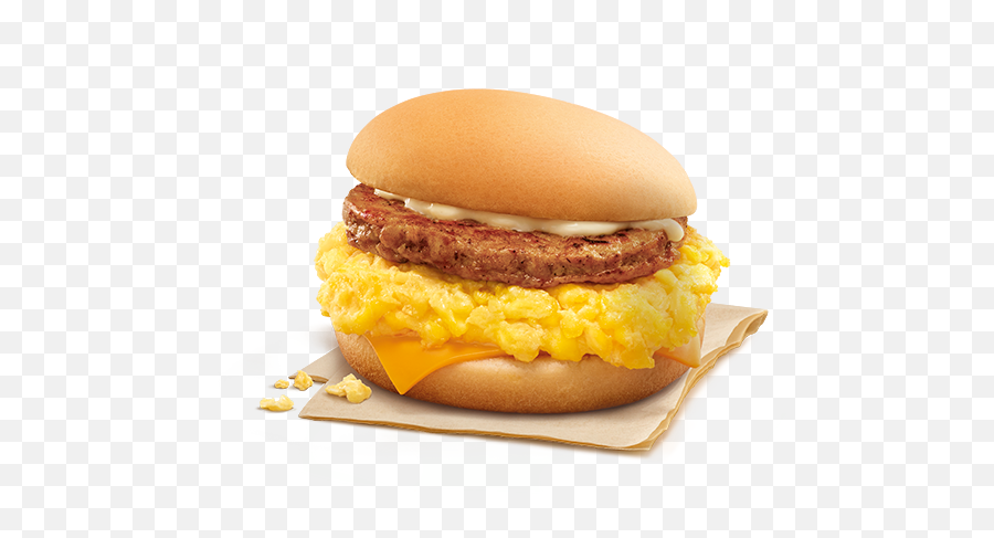 Scrambled Egg Burger With Sausage - Mcdonalds Breakfast Scrambled Eggs Burger Png,Scrambled Eggs Png