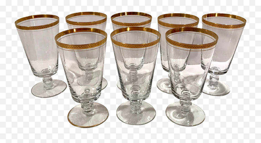 Vintage Gold Trim Tiffin Crystal Wine Glasses - Set Of 8 Champagne Stemware Png,Gold Trim Png