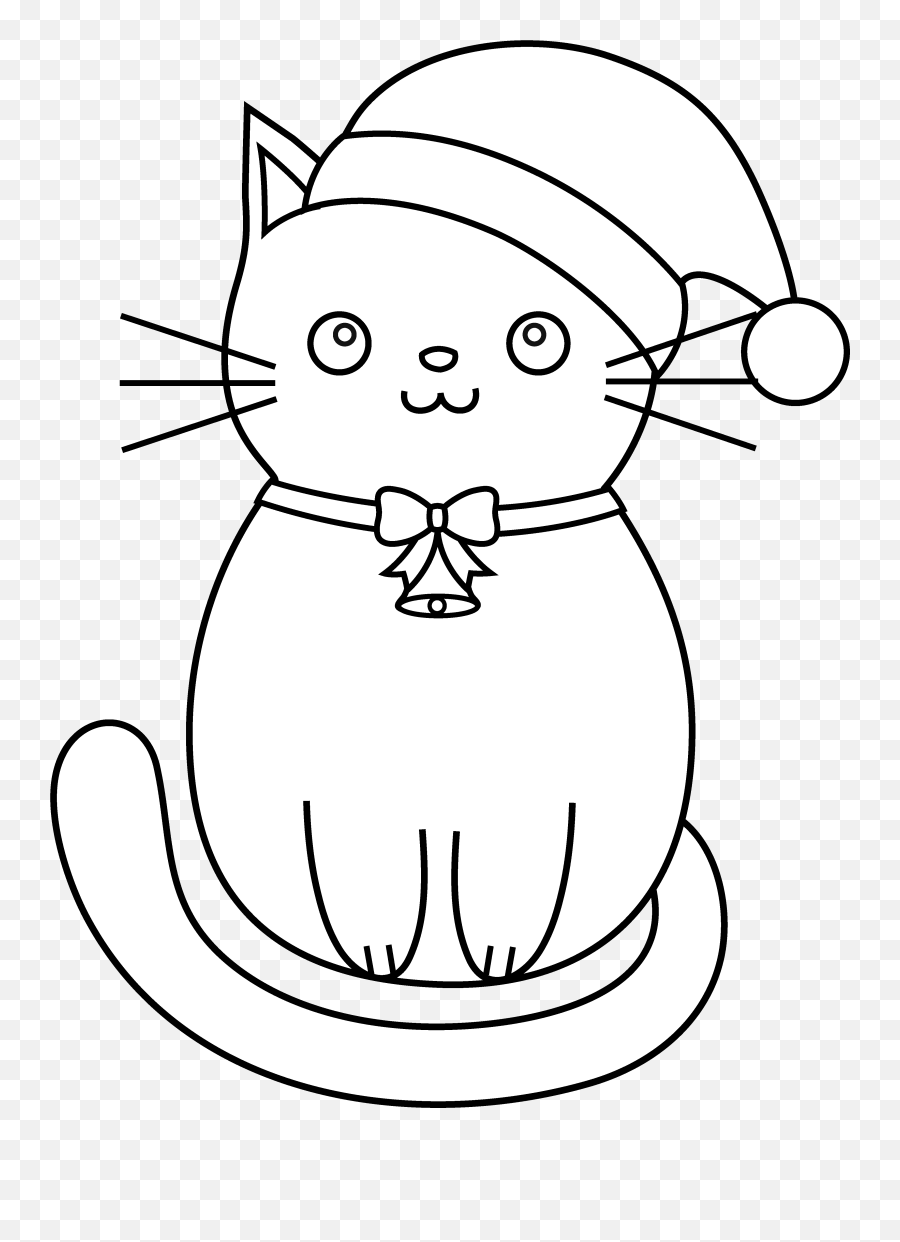 Christmas Cat Line Art - Christmas Kitty Coloring Pages Png,Cat Lineart Transparent
