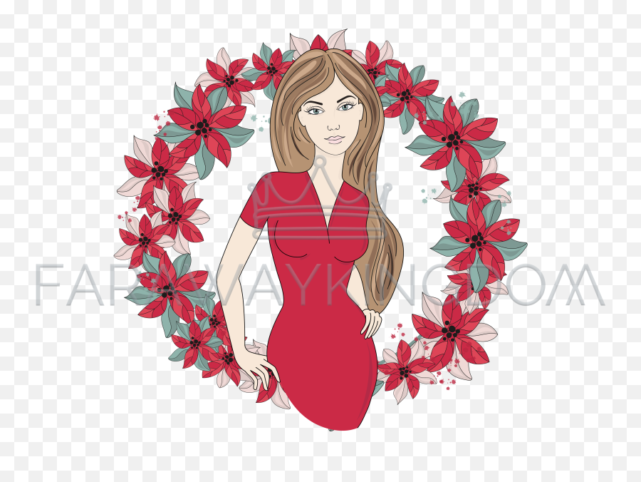 Download Hd Christmas Icon Wreath Girl Portrait Vector - Illustration Png,Girl Vector Icon