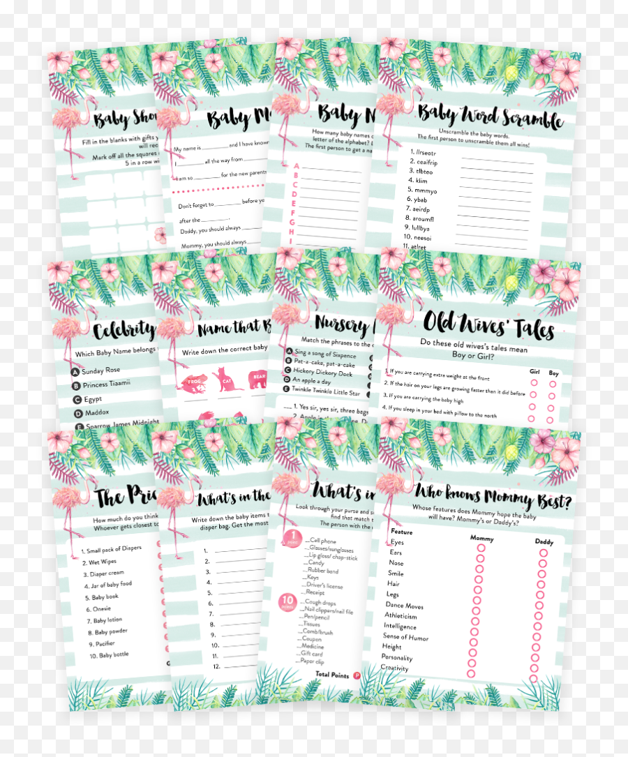Download Tropical Flamingo Baby Shower Game Pack - Baby Poster Png,Baby Shower Png