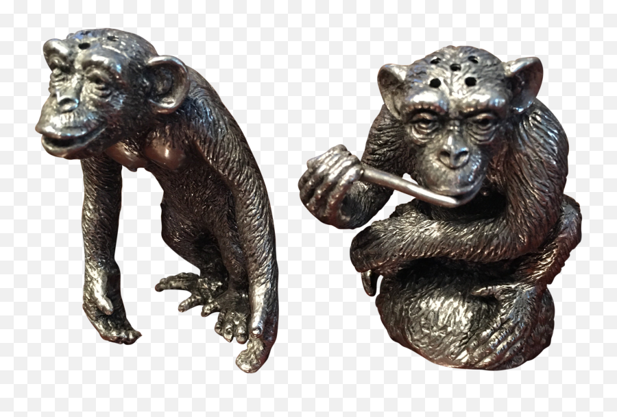 Pewter Chimpanzees Salt And Pepper - 2 Pieces Animal Figure Png,Chimpanzee Png