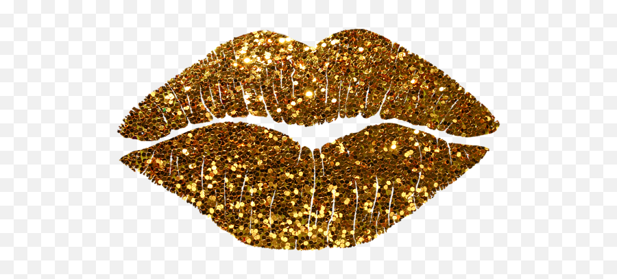 Gold Sparkle Kissing Lips Fashion Art - Illustration Png,Gold Lips Png