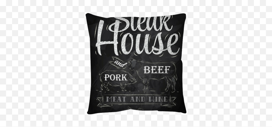 Poster Steak House Chalk Drawing Pillow - Chalkboard Steak Png,Chalk Drawing Png