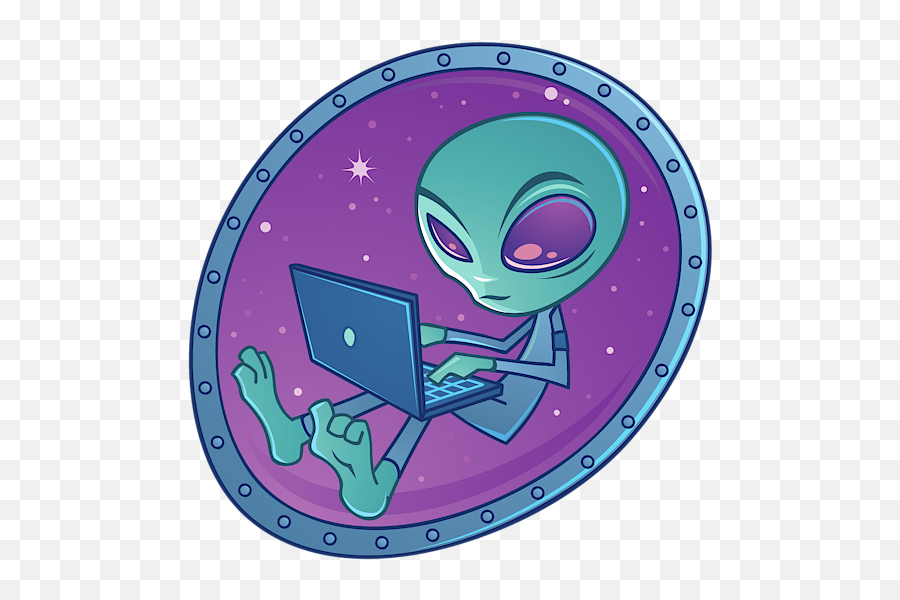 Alien With Laptop Computer T - Shirt For Sale By John Schwegel Alien On Laptop Png,Alien Computer Icon