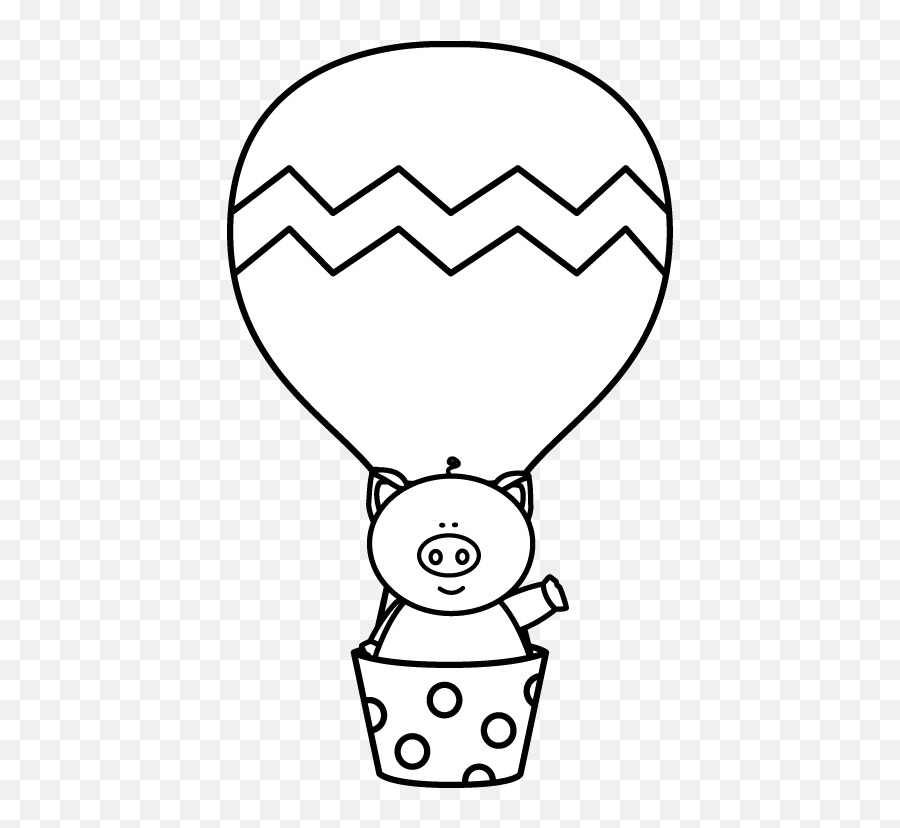 Black And White Pig In A Hot Air Balloon Clip Art - Black Pig In An Air Balloon Png,Hot Air Balloon Transparent
