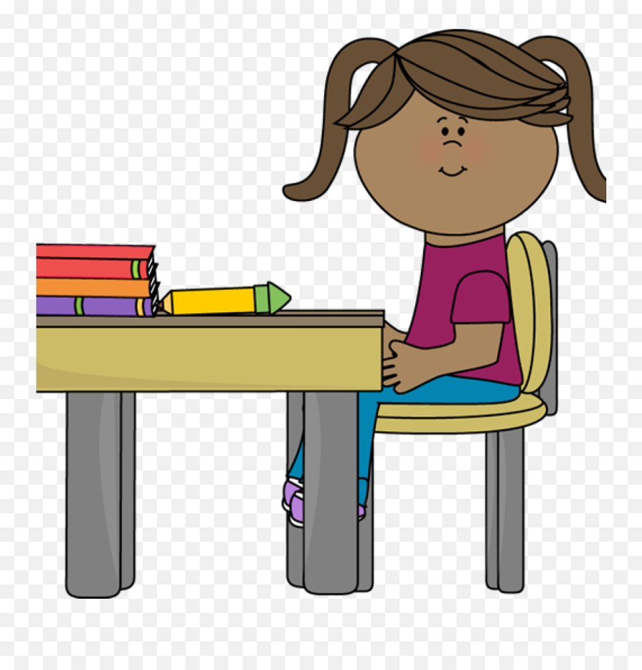 Download Hd Student Working - Girl Sitting At Desk Clipart Png,Girl Sitting Png