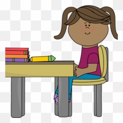 Download Hd Student Working - Girl Sitting At Desk Clipart Png,Girl Sitting Png