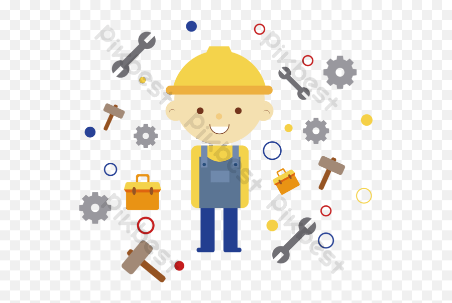Cartoon Drawing Maintenance Worker Vector Elements Png - Maintenance,Construction Worker Icon Png