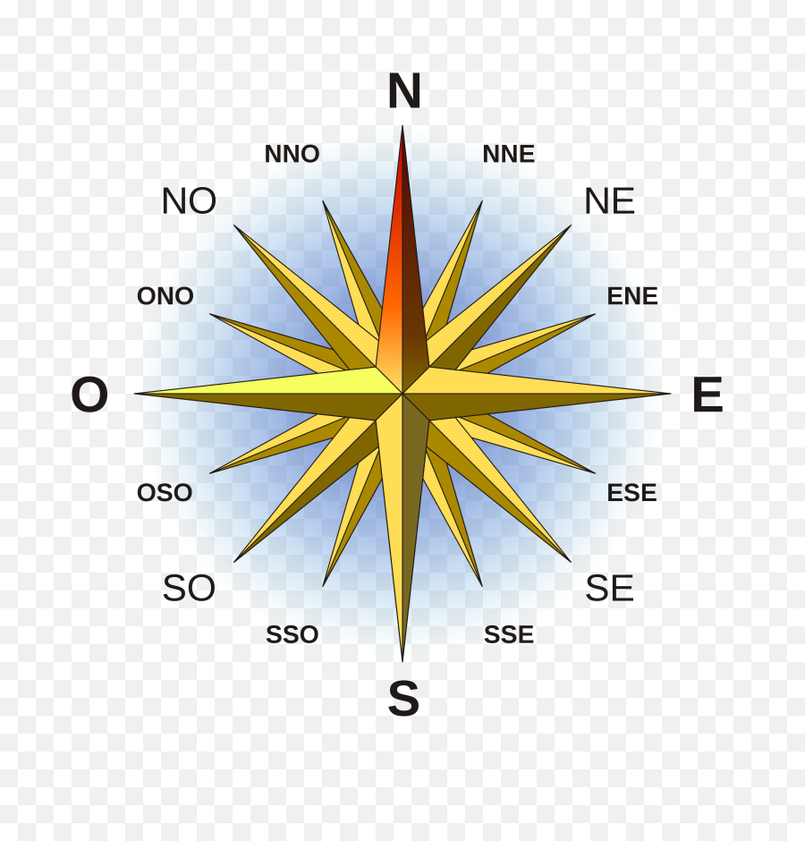Points Of The Compass - 16 Point Compass Rose Png,Compas Png