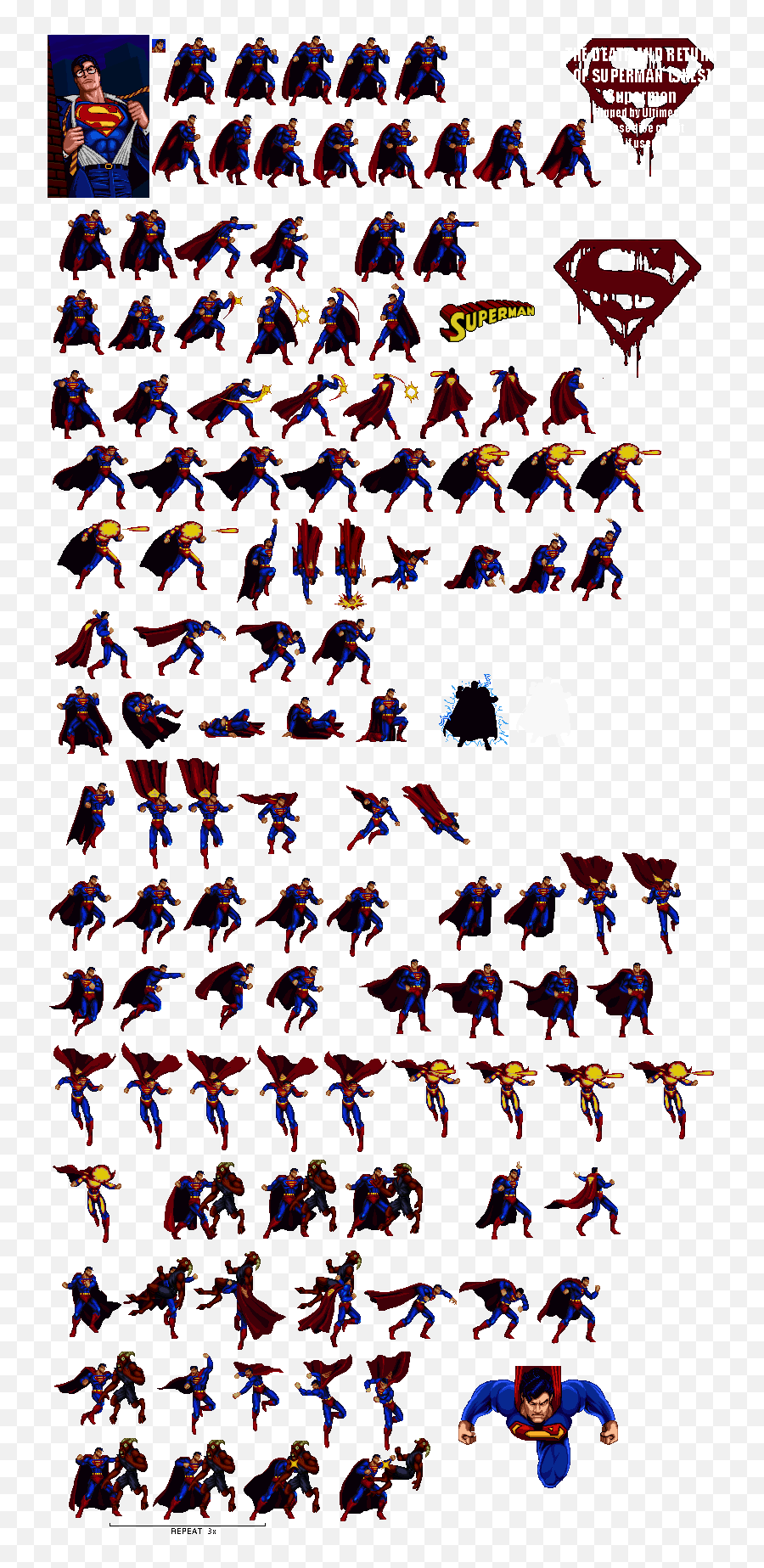 Snes - The Death And Return Of Superman Superman The Superman Sprite Sheet Png,Superman Flying Png