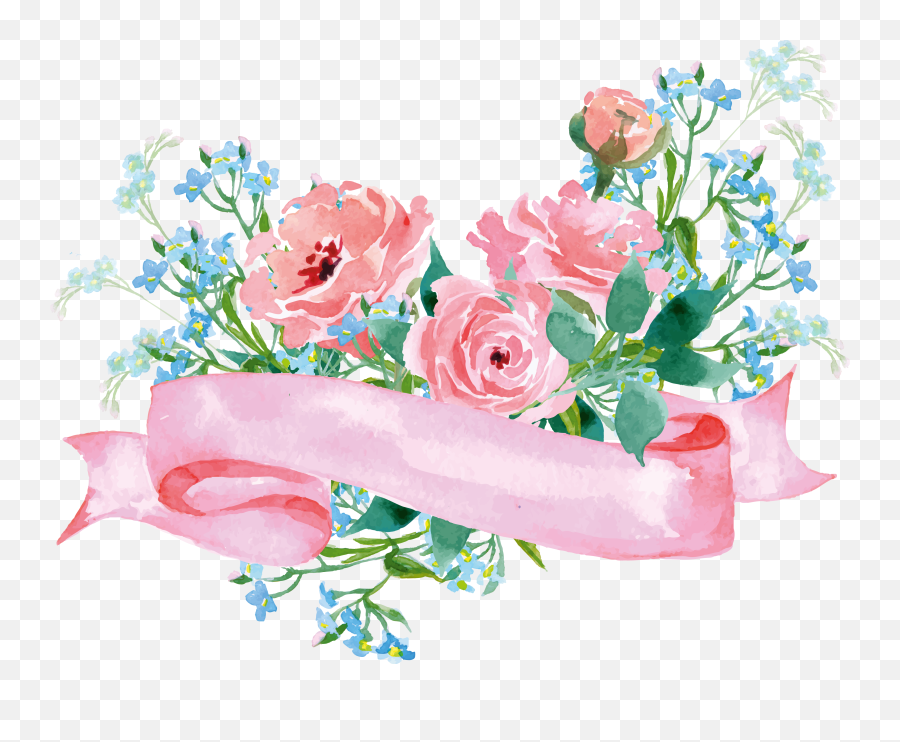 Download Flower Garden Decoration Roses Paper Floral Clipart - Watercolor Pink Flower Bouquet Png,Rose Flower Png