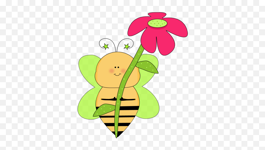 Green Star Bee With A Pink Flower Clip Art Green Star Bee Cute May Flowers...