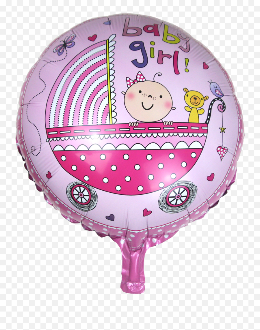 17 Inch Round Baby Girl In Stroller Balloon Pink - Happy Png,Balloon Emoji Png