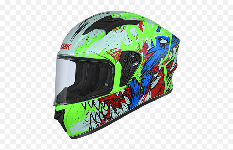 Smk Stellar Werewolf Fluro Green White Red Gloss Gl813 Helmet - Smk Stellar Helmets Png,Icon Gloss White