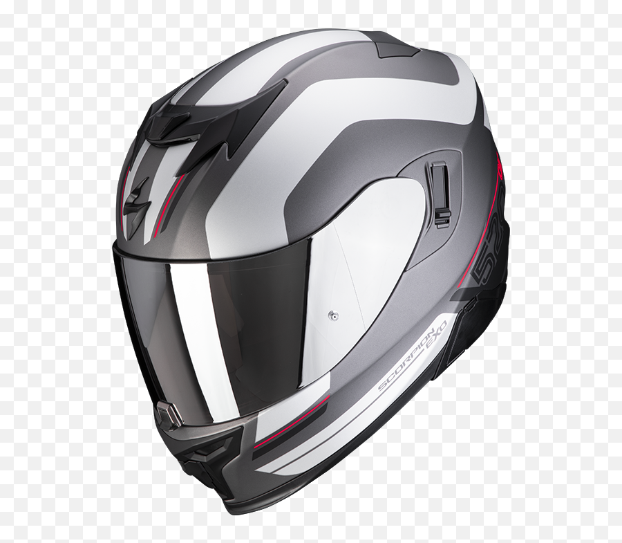 Scorpion Exo - 520 Air Lemans Matt Silver Red Helmet Scorpion Exo 520 Air Silver Mirrored Visor Png,Icon Mainframe Helmet