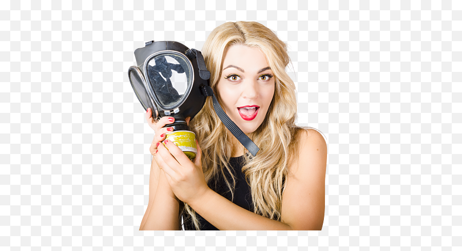 Woman In Fear Holding Gas Mask - Gas Mask Png,Gas Mask Transparent Background