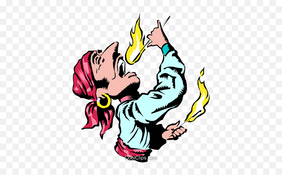 Cartoon Flame Swallower Royalty Free Vector Clip Art - Circus Fire Eater Clipart Png,Flame Vector Png