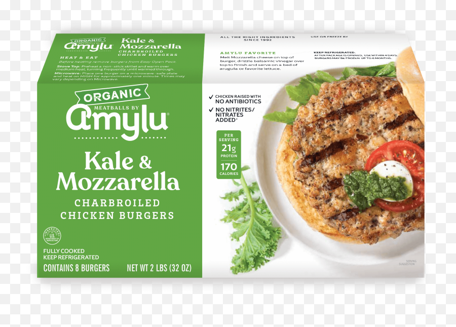 Organic Kale U0026 Mozzarella Chicken Burger Amylu Foods Inc - Amylu Chicken Burgers Png,Costco Icon