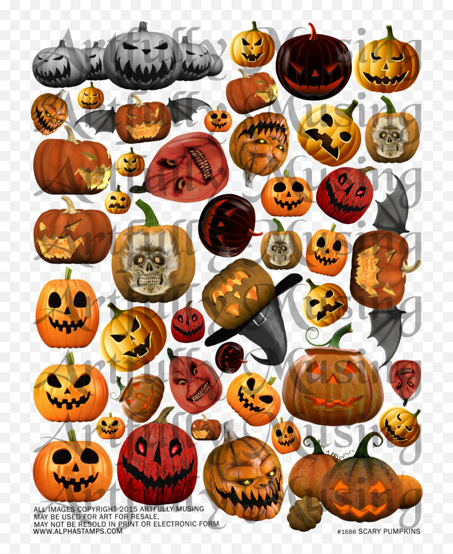 Scary Pumpkins Halloween Collage Sheet - Digital Printable Clip Art Png,Scary Pumpkin Png