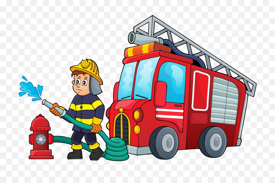 Cartoon Firefighter Pictures - Cartoon Fire Truck And Fire Brigade Clipart  Png,Firetruck Png - free transparent png images 
