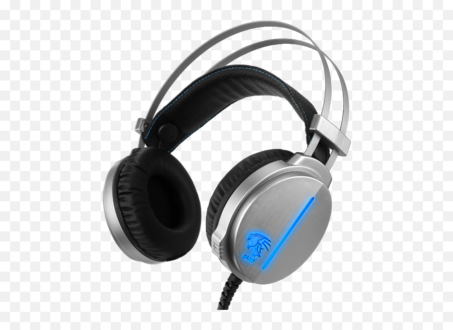Silver Pc Gaming Headset With Built - In Mic U0026 Blue Led Lights Portable Png,Gaming Headset Png