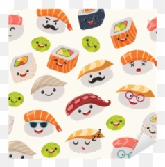 Sushi Emoji Seamless Pattern Cartoon Style Emoticon Kawaii Character Hand Draw Cute Japanese Food Objects Wallpaper With Facial - Fictional Character png