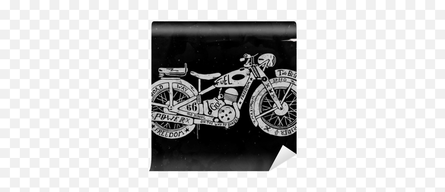 Hand Drawn Silhouette Of Vintage Motorcycle Filled With Text Grunge Illustration Wall Mural U2022 Pixers - We Live To Change Chopper Png,Motorcycle Silhouette Png