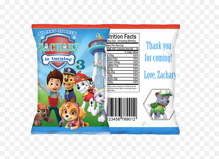 Personalized Paw Patrol Chip Bags - Cartoon Png,Bag Of Chips Png