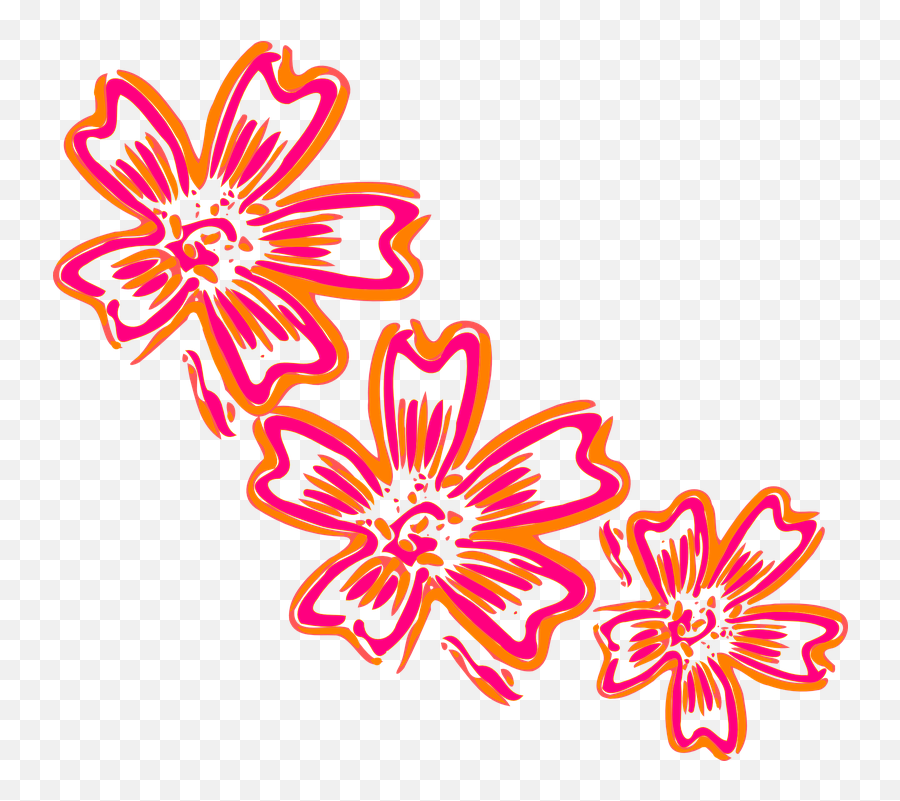 Flowers Orange Pink - Png Japan Flowers Cartoon,Flower Graphic Png