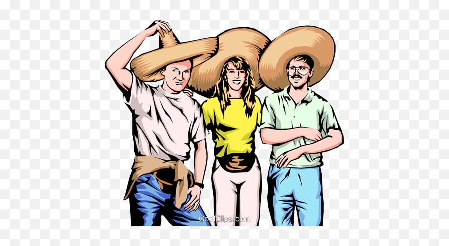 Three Friends With Mexican Hats Royalty Free Vector Clip Art - Group Of Friends Clipart Png,Friends Clipart Png