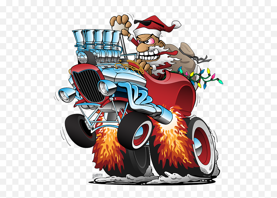 Hot Rod Santa Christmas Cartoon Puzzle - Hot Rod Santa Png,Hot Rod Icon