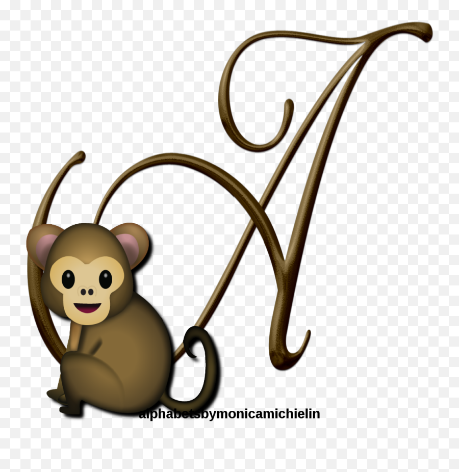 Alphabets By Monica Michielin Brown Monkey Emoticon Emoji - Abecedario De Naruto Png,Monkey Emoji Png