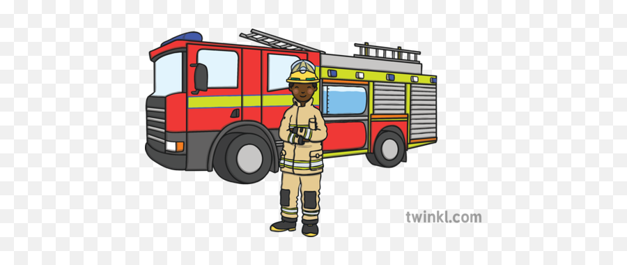 Nz Fire Fighter With Engine Illustration - Twinkl Fire Engine Water Tank Png,Firetruck Png
