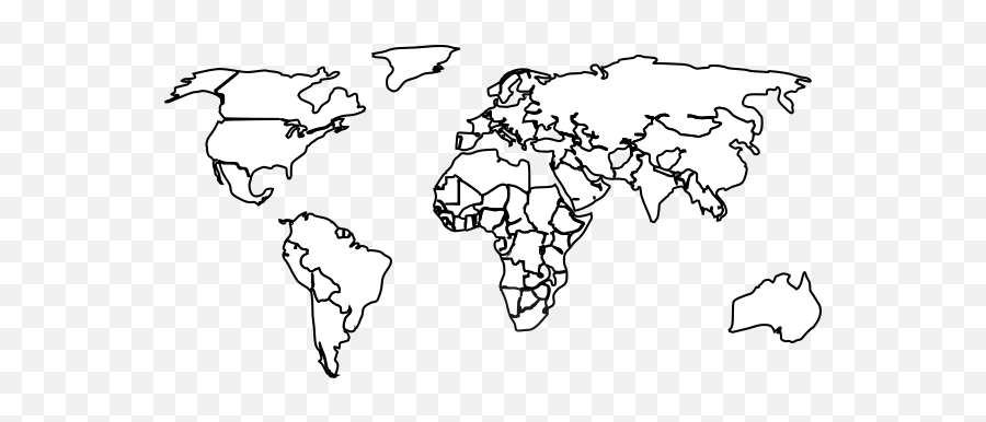 Black White Outline World Map Clip Art - World Map Borders White Png,World Map Black And White Png