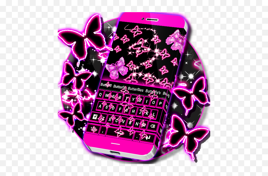 Neon Butterflies Keyboard 13071158 Download Android Apk - Phone Keyboard App Download Png,Phone With Keyboard Icon