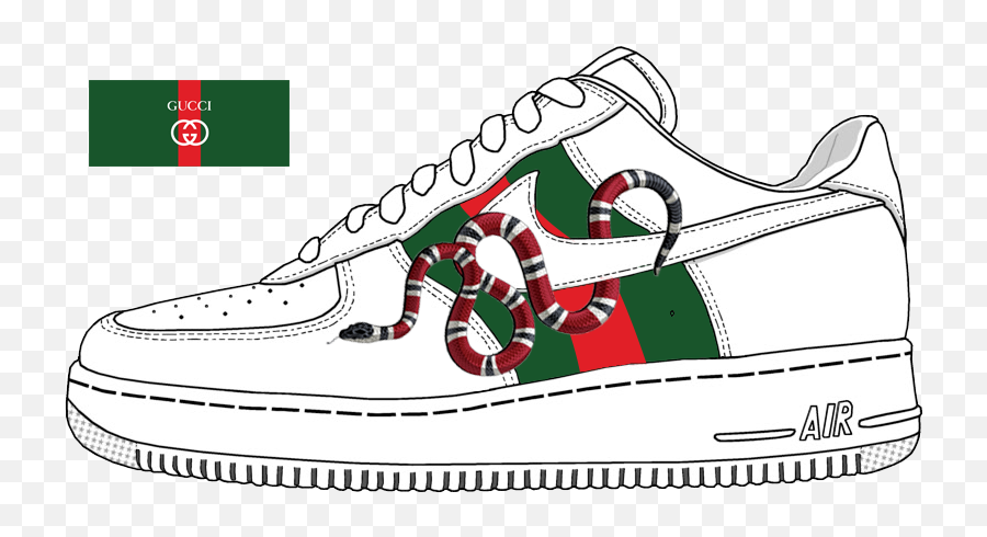 Gucci Shoes Clipart - Nike Air Force 1 Template Png,Gucci Snake Logo