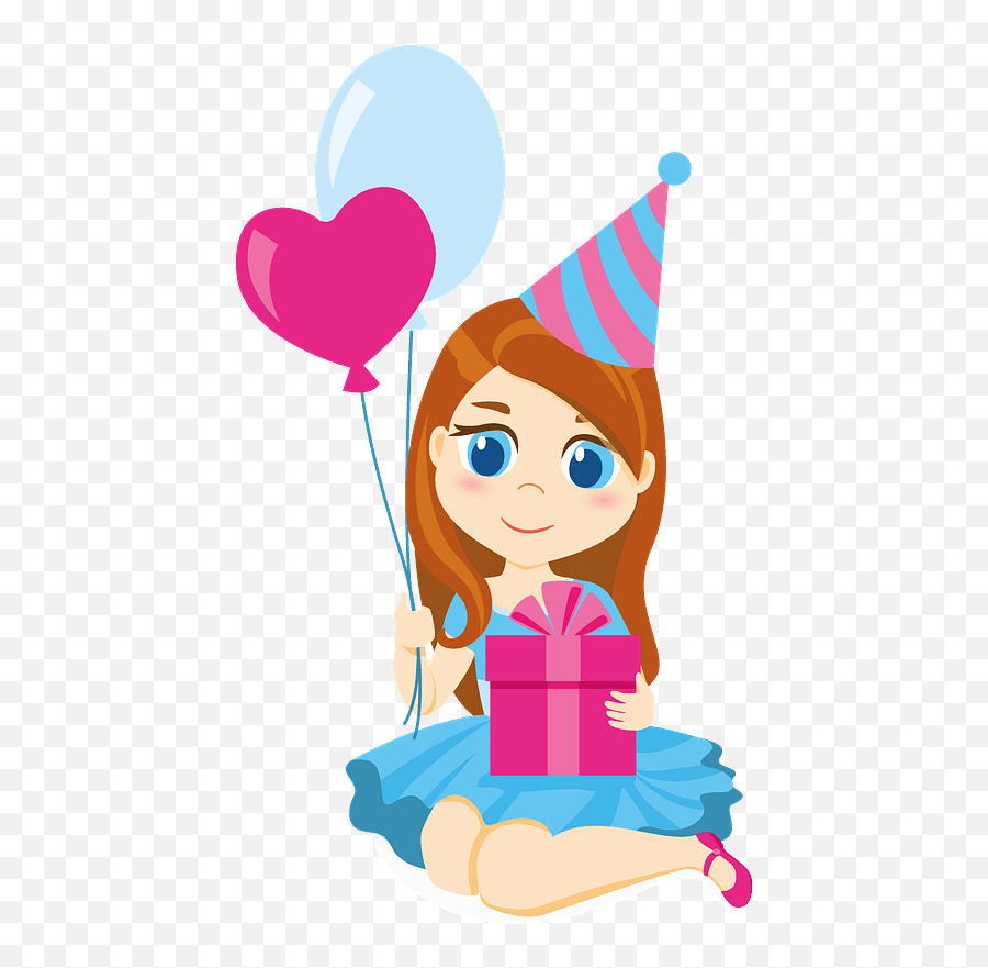 Birthday Girl With Balloons And Gift Box Clipart Free - Clip Art Birthday Girl Png,Box Clipart Png