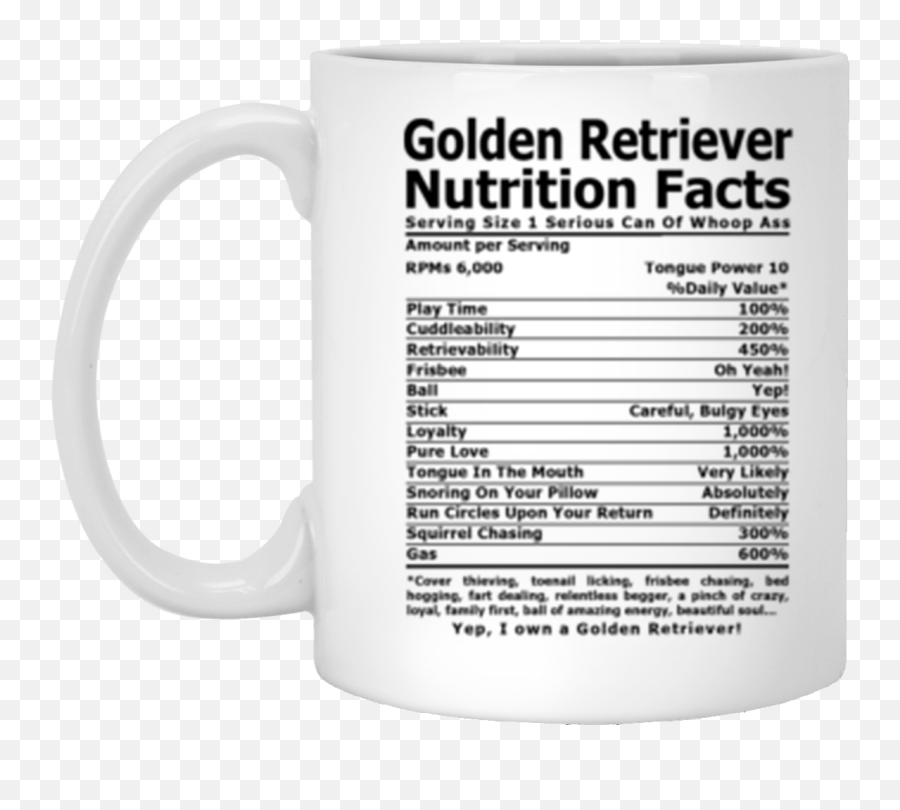 Golden Retriever Nutrition Facts Coffee Tea Mug - Golden Retriever Nutrition Facts Png,Golden Retriever Png