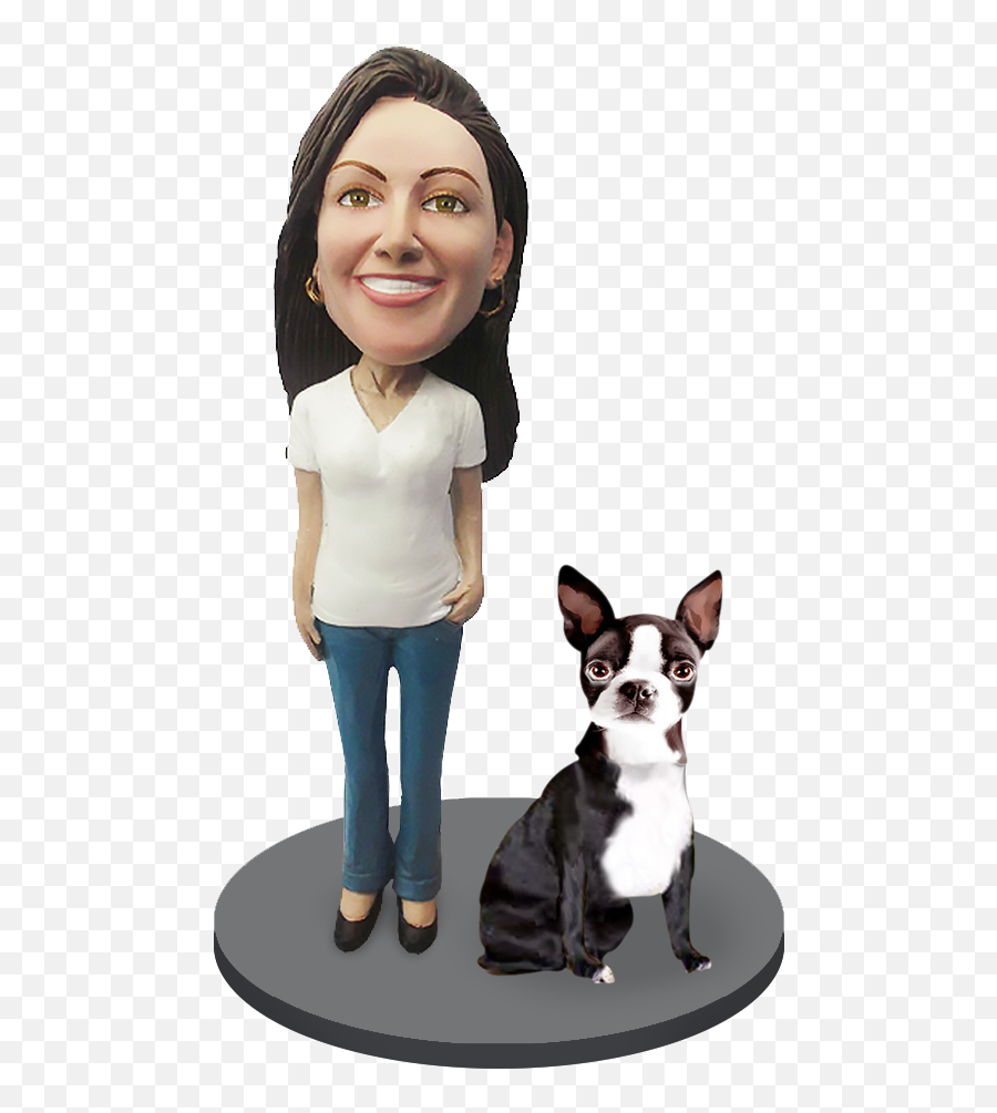 Custom Female With Pet Dog Bobblehead - Boston Terrier Custom Pet Bobbleheads Png,Boston Terrier Png