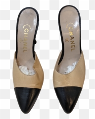 Beige And Black Leather Mules By Chanel - Pointy Toe png