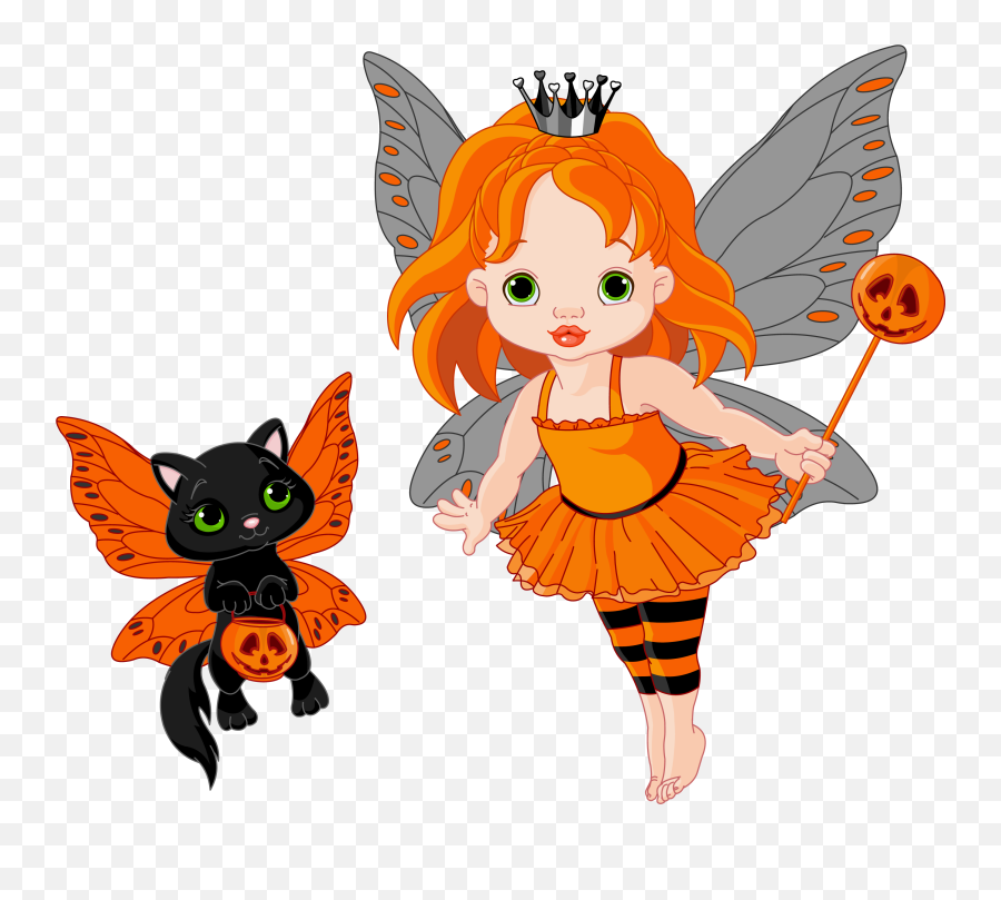 Transparent Halloween Fairy And Cat 0 Cliparts - Fairy Halloween Clip Art Png,Halloween Clipart Transparent