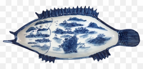 1970s Japanese Blue And White Hand - Painted Fish Bowl Serving Tray Png,Fish Bowl Png