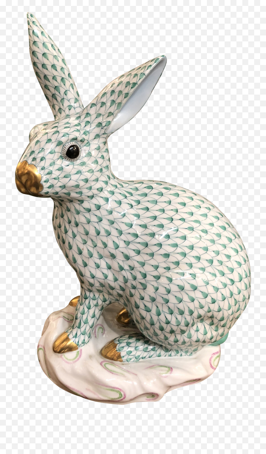 Herend Rabbit Large Green Fishnet - Figurine Png,Fishnet Pattern Png