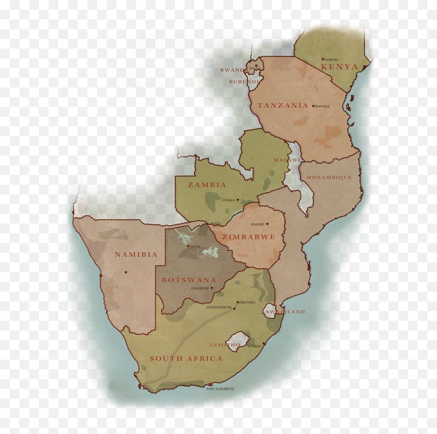 Southern Africa Safari Destinations Map - Atlas Png,Africa Map Png