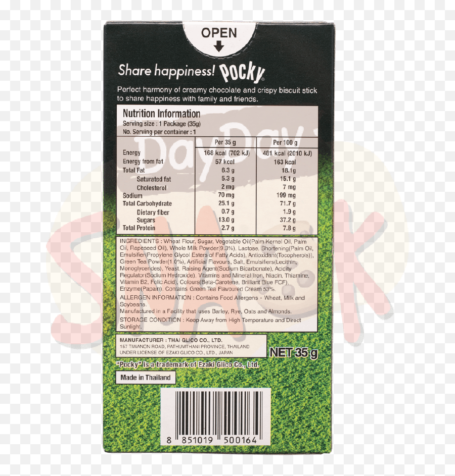 Glico Pocky Green Tea 35g - Nutrition Facts Label Png,Pocky Logo