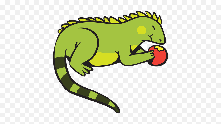 Cute Green Iguana Eating Apple - Cartoon Png,Iguana Png