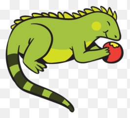Cute Green Iguana Eating Apple - Cartoon Png,Iguana Png