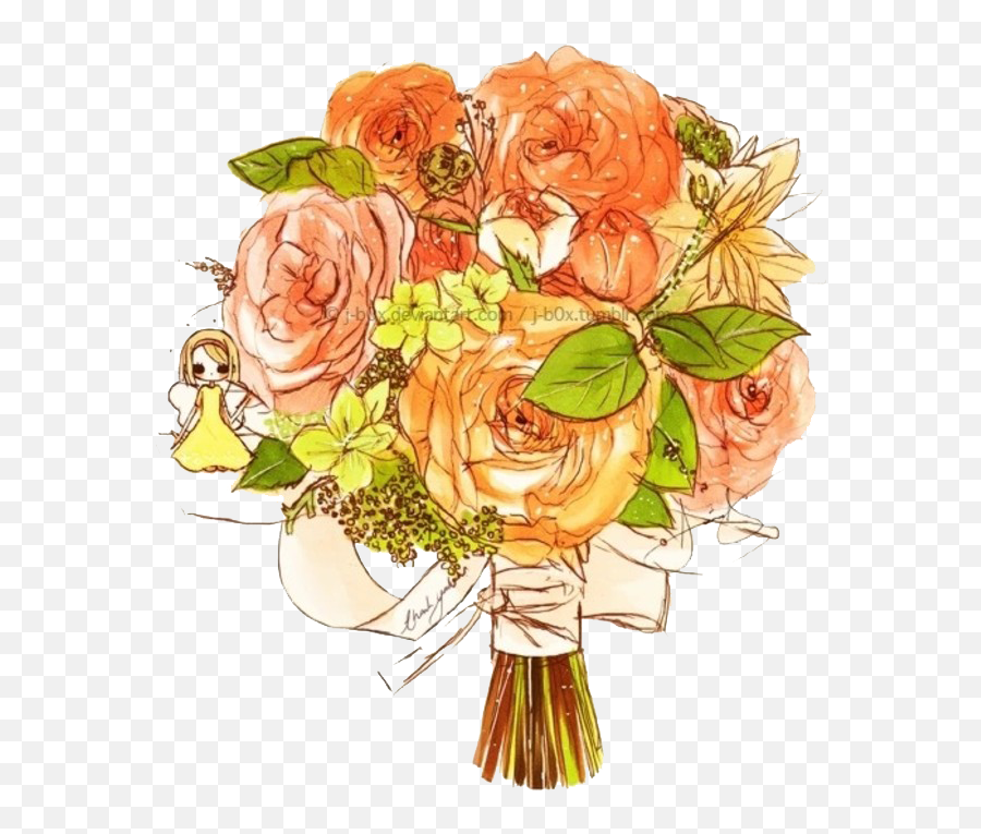 Flower Art Illustration - Handpainted Bouquet Png Download Garden Roses,Flower Illustration Png