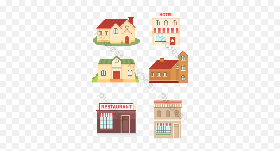 Vector 8 Groups Of City Buildings Icon Design Ai Free - Horizontal Png,Restaurant Building Icon